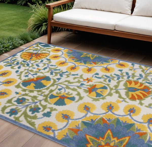 HomeRoots 5' Vibrant Round Floral Area Rug for Indoor/Outdoor Spaces - Durable, Easy-Clean, Stylish Design 7' X 10' 546814
