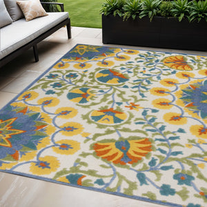 HomeRoots 5' Vibrant Round Floral Area Rug for Indoor/Outdoor Spaces - Durable, Easy-Clean, Stylish Design 5' X 8' 546816
