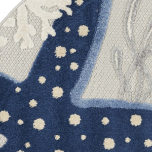 HomeRoots 5' Stylish Navy Blue & Gray Round Starfish Area Rug - Durable Indoor/Outdoor Design for High Traffic 546819