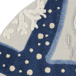 HomeRoots 5' Stylish Navy Blue & Gray Round Starfish Area Rug - Durable Indoor/Outdoor Design for High Traffic 546819