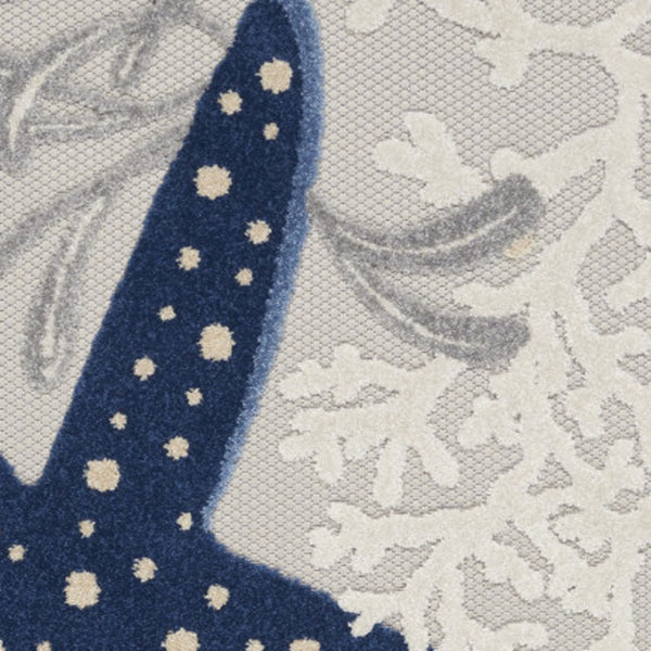 HomeRoots 6' Navy Blue and Gray Starfish Rug - Durable Indoor/Outdoor Area Rug for Coastal Charm & Style 546820