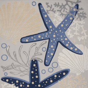 HomeRoots 7' Navy Blue and Gray Starfish Area Rug – Coastal Charm for Indoor & Outdoor Spaces, Durable & Stylish 546821