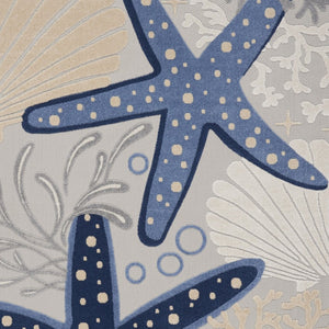 HomeRoots 7' Navy Blue and Gray Starfish Area Rug – Coastal Charm for Indoor & Outdoor Spaces, Durable & Stylish 546821