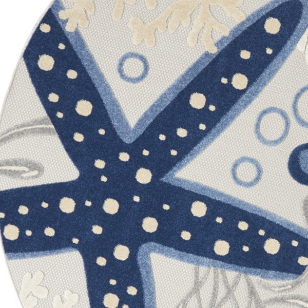 HomeRoots 8' Navy Blue and Gray Round Starfish Area Rug – Stylish, Stain-Resistant, Indoor/Outdoor Versatility! 546822