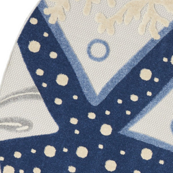 HomeRoots 8' Navy Blue and Gray Round Starfish Area Rug – Stylish, Stain-Resistant, Indoor/Outdoor Versatility! 546822