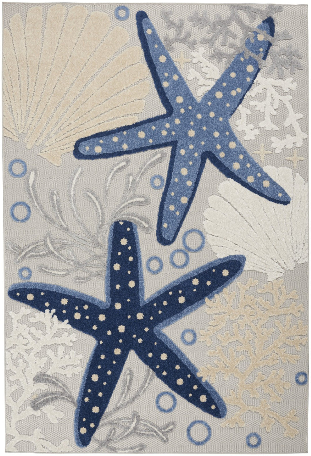 HomeRoots 5' X 8' Navy Blue Starfish Area Rug - Stylish Indoor/Outdoor Coastal Décor for Home & Patio Use 546824