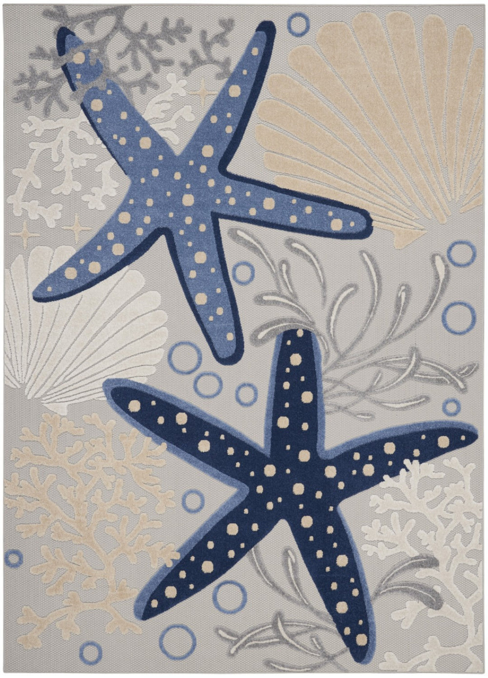 HomeRoots 8' X 11' Coastal Blue and Gray Starfish Area Rug – Durable, Versatile, Indoor/Outdoor Use, Easy Clean 546825