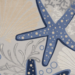 HomeRoots 8' X 11' Coastal Blue and Gray Starfish Area Rug – Durable, Versatile, Indoor/Outdoor Use, Easy Clean 546825