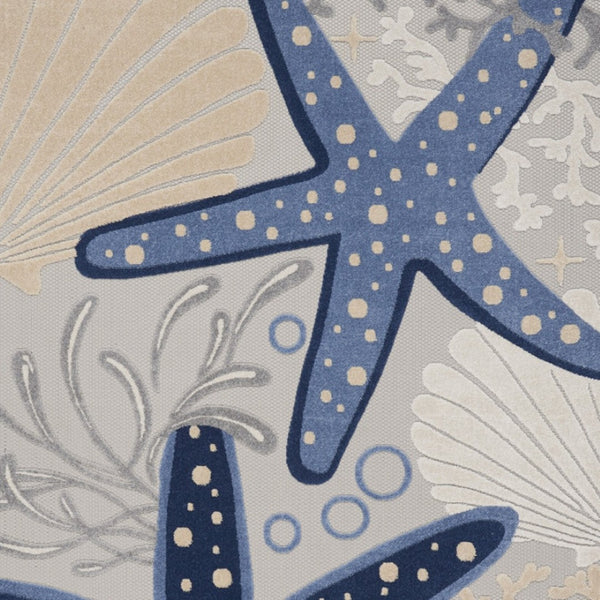 HomeRoots 8' X 11' Coastal Blue and Gray Starfish Area Rug – Durable, Versatile, Indoor/Outdoor Use, Easy Clean 546825