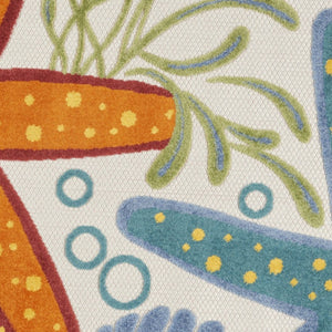HomeRoots 5' Coastal Starfish Indoor Outdoor Area Rug - Vibrant Blue, Yellow, and Orange Design for Any Space 5' Round 546827