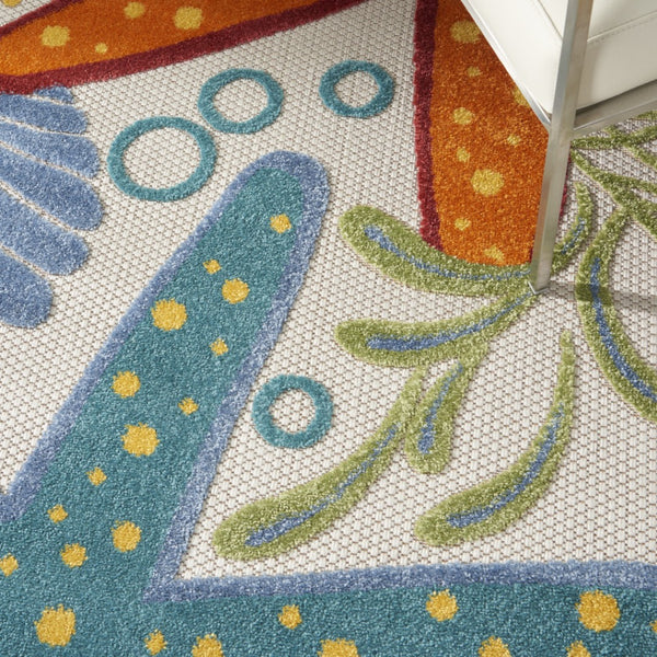 HomeRoots 5' Coastal Starfish Indoor Outdoor Area Rug - Vibrant Blue, Yellow, and Orange Design for Any Space 5' Round 546827