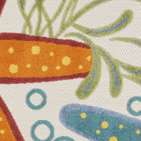 HomeRoots 5' Coastal Starfish Indoor Outdoor Area Rug - Vibrant Blue, Yellow, and Orange Design for Any Space 5' Round 546827