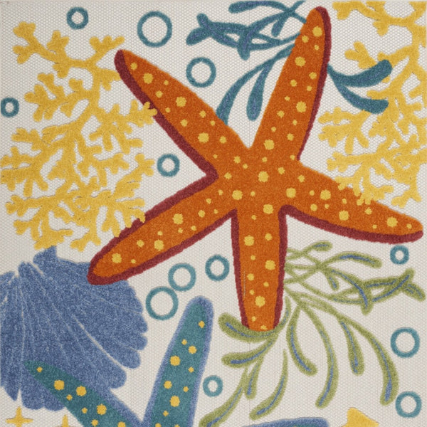 HomeRoots 5' Coastal Starfish Indoor Outdoor Area Rug - Vibrant Blue, Yellow, and Orange Design for Any Space 6' X 9' 546829