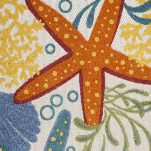 HomeRoots 5' Coastal Starfish Indoor Outdoor Area Rug - Vibrant Blue, Yellow, and Orange Design for Any Space 6' X 9' 546829