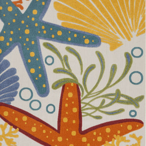 HomeRoots 5' Coastal Starfish Indoor Outdoor Area Rug - Vibrant Blue, Yellow, and Orange Design for Any Space 7' X 10' 546830