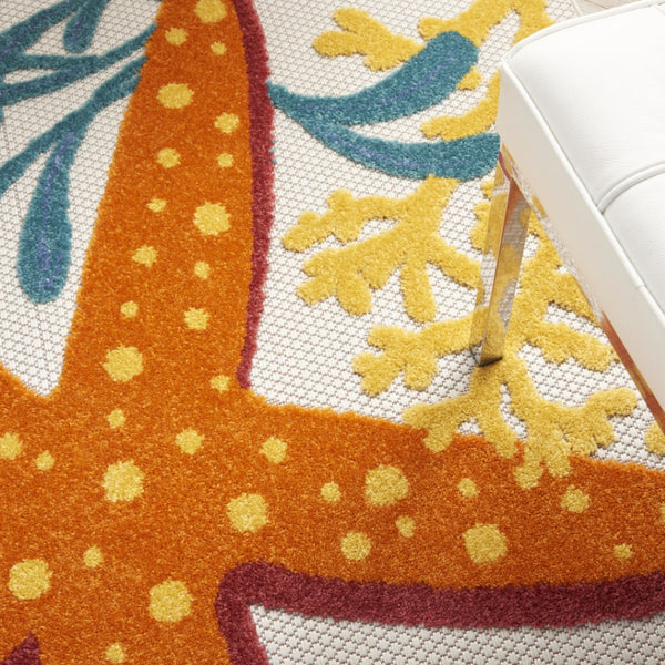 HomeRoots 5' Coastal Starfish Indoor Outdoor Area Rug - Vibrant Blue, Yellow, and Orange Design for Any Space 5' X 8' 546832