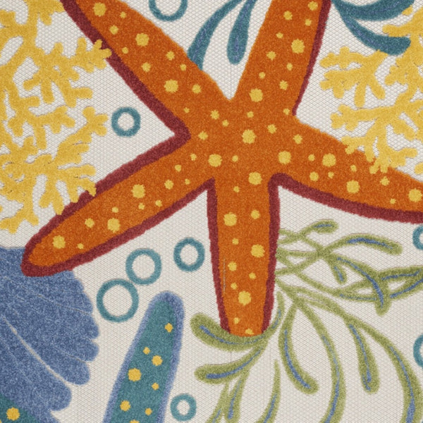 HomeRoots 5' Coastal Starfish Indoor Outdoor Area Rug - Vibrant Blue, Yellow, and Orange Design for Any Space 5' X 8' 546832