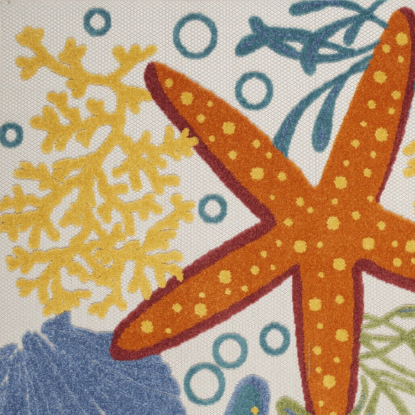 HomeRoots 5' Coastal Starfish Indoor Outdoor Area Rug - Vibrant Blue, Yellow, and Orange Design for Any Space 5' X 8' 546832