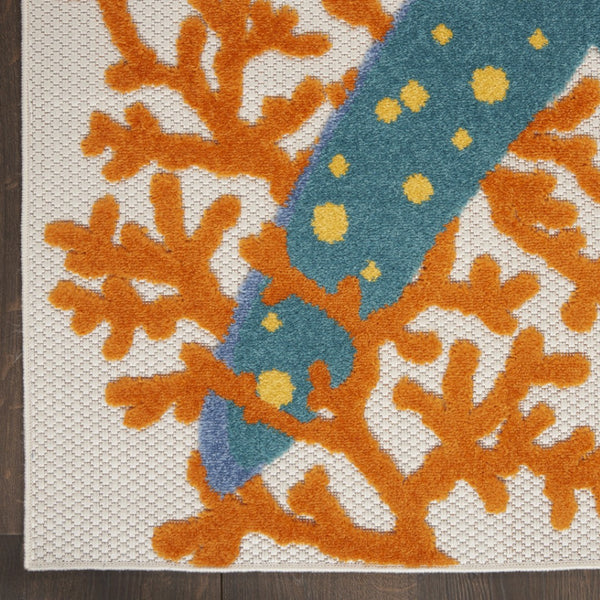 HomeRoots 5' Coastal Starfish Indoor Outdoor Area Rug - Vibrant Blue, Yellow, and Orange Design for Any Space 8' X 11' 546833