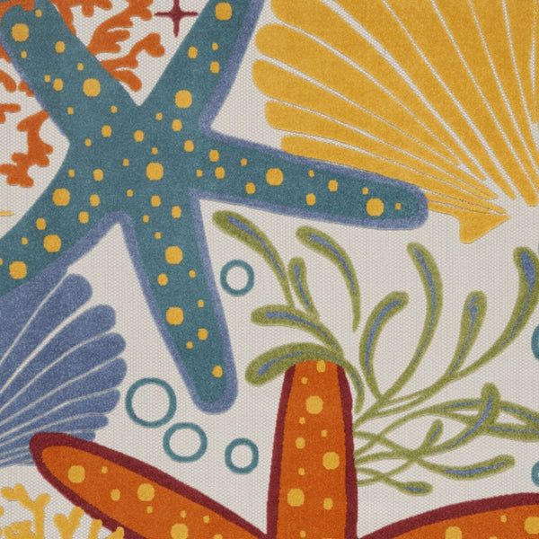HomeRoots 5' Coastal Starfish Indoor Outdoor Area Rug - Vibrant Blue, Yellow, and Orange Design for Any Space 8' X 11' 546833
