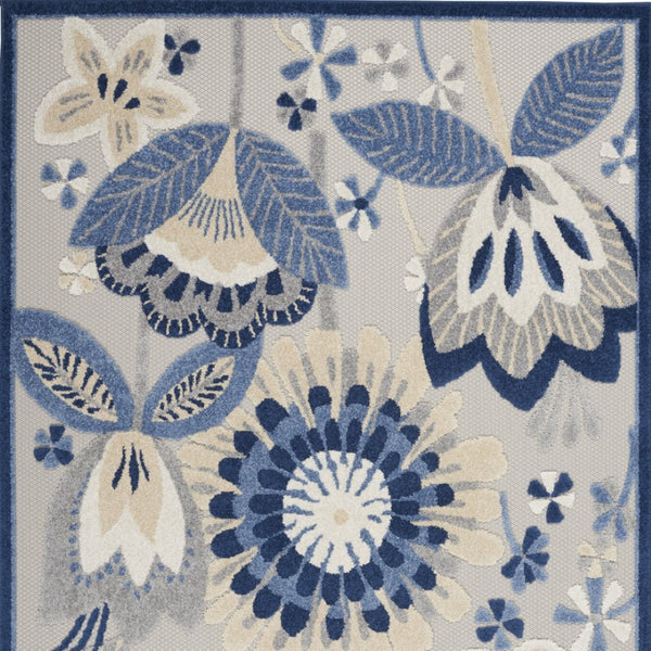 HomeRoots 5' Blue and Gray Floral Area Rug - Durable Indoor/Outdoor Design for Stylish High-Traffic Spaces 6' X 9' 546836