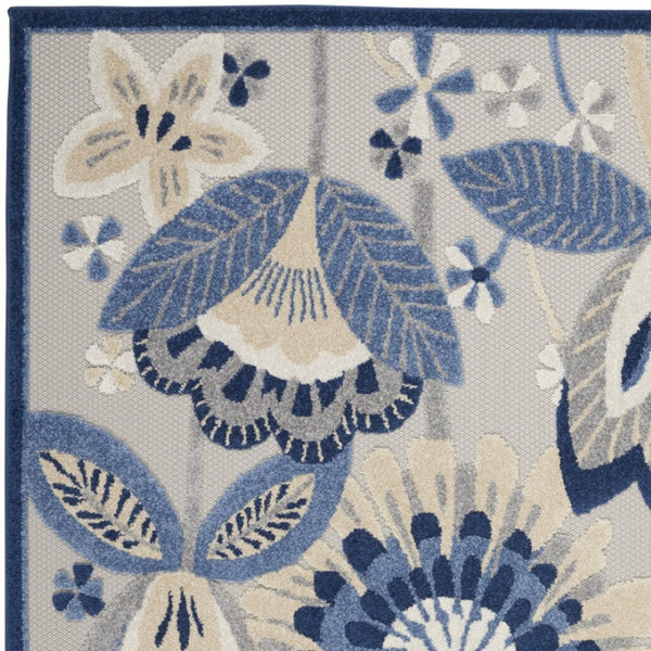 HomeRoots 5' Blue and Gray Floral Area Rug - Durable Indoor/Outdoor Design for Stylish High-Traffic Spaces 6' X 9' 546836