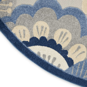 HomeRoots 5' Blue and Gray Floral Area Rug - Durable Indoor/Outdoor Design for Stylish High-Traffic Spaces 8' Round 546837