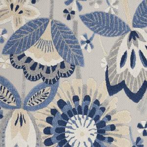HomeRoots 5' Blue and Gray Floral Area Rug - Durable Indoor/Outdoor Design for Stylish High-Traffic Spaces 5' X 8' 546839