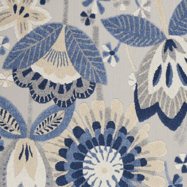 HomeRoots 5' Blue and Gray Floral Area Rug - Durable Indoor/Outdoor Design for Stylish High-Traffic Spaces 5' X 8' 546839
