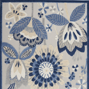 HomeRoots 5' Blue and Gray Floral Area Rug - Durable Indoor/Outdoor Design for Stylish High-Traffic Spaces 5' X 8' 546839