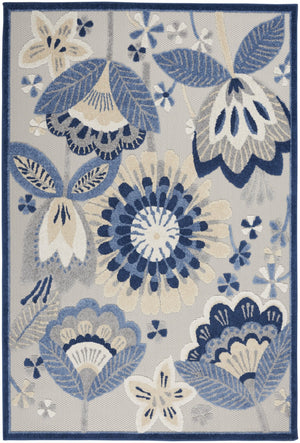 HomeRoots 5' Blue and Gray Floral Area Rug - Durable Indoor/Outdoor Design for Stylish High-Traffic Spaces 5' X 8' 546839