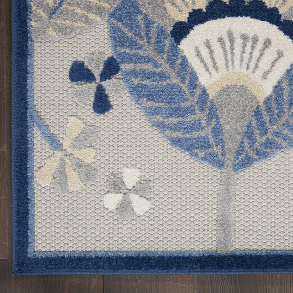 HomeRoots 5' Blue and Gray Floral Area Rug - Durable Indoor/Outdoor Design for Stylish High-Traffic Spaces 5' X 8' 546839
