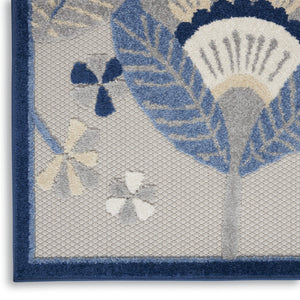 HomeRoots 5' Blue and Gray Floral Area Rug - Durable Indoor/Outdoor Design for Stylish High-Traffic Spaces 8' X 11' 546840