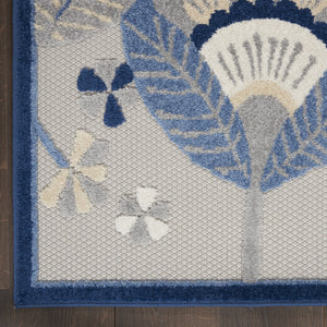 HomeRoots 5' Blue and Gray Floral Area Rug - Durable Indoor/Outdoor Design for Stylish High-Traffic Spaces 8' X 11' 546840