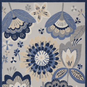 HomeRoots 5' Blue and Gray Floral Area Rug - Durable Indoor/Outdoor Design for Stylish High-Traffic Spaces 7' X 10' 546841