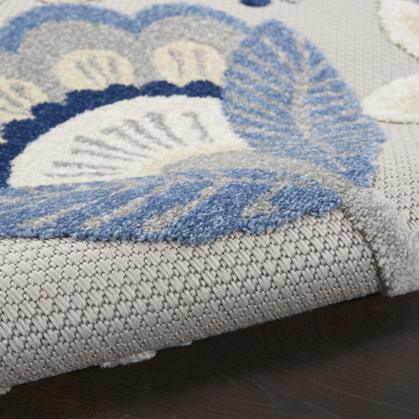 HomeRoots 5' Blue and Gray Floral Area Rug - Durable Indoor/Outdoor Design for Stylish High-Traffic Spaces 7' X 10' 546841