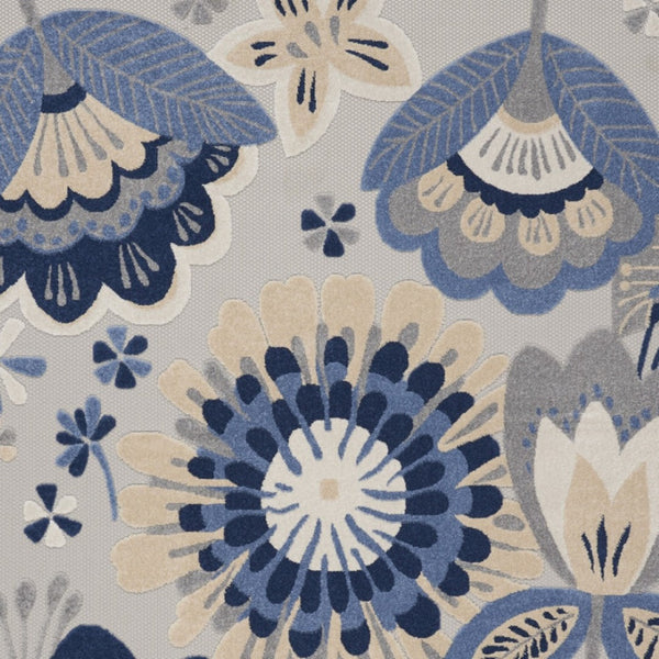 HomeRoots 5' Blue and Gray Floral Area Rug - Durable Indoor/Outdoor Design for Stylish High-Traffic Spaces 7' X 10' 546841