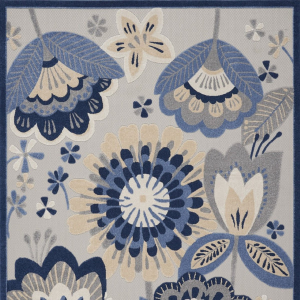 HomeRoots 5' Blue and Gray Floral Area Rug - Durable Indoor/Outdoor Design for Stylish High-Traffic Spaces 7' X 10' 546841