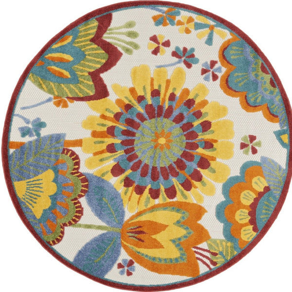 HomeRoots 5' Vibrant Floral Area Rug for Indoor and Outdoor Spaces – Durable, Stain-Resistant, Easy-Care Design 5' Round 546843