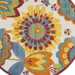 HomeRoots 5' Vibrant Floral Area Rug for Indoor and Outdoor Spaces – Durable, Stain-Resistant, Easy-Care Design 5' Round 546843