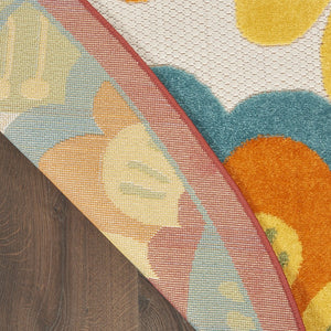 HomeRoots 5' Vibrant Floral Area Rug for Indoor and Outdoor Spaces – Durable, Stain-Resistant, Easy-Care Design 5' Round 546843
