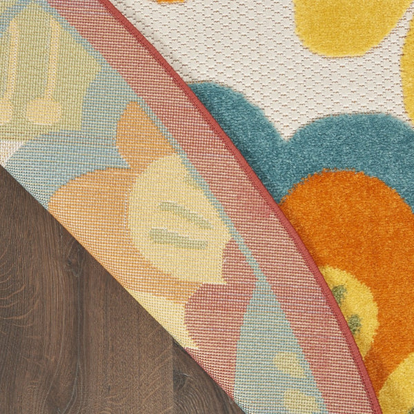 HomeRoots 5' Vibrant Floral Area Rug for Indoor and Outdoor Spaces – Durable, Stain-Resistant, Easy-Care Design 5' Round 546843