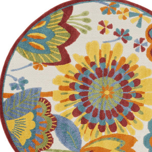 HomeRoots 5' Vibrant Floral Area Rug for Indoor and Outdoor Spaces – Durable, Stain-Resistant, Easy-Care Design 5' Round 546843