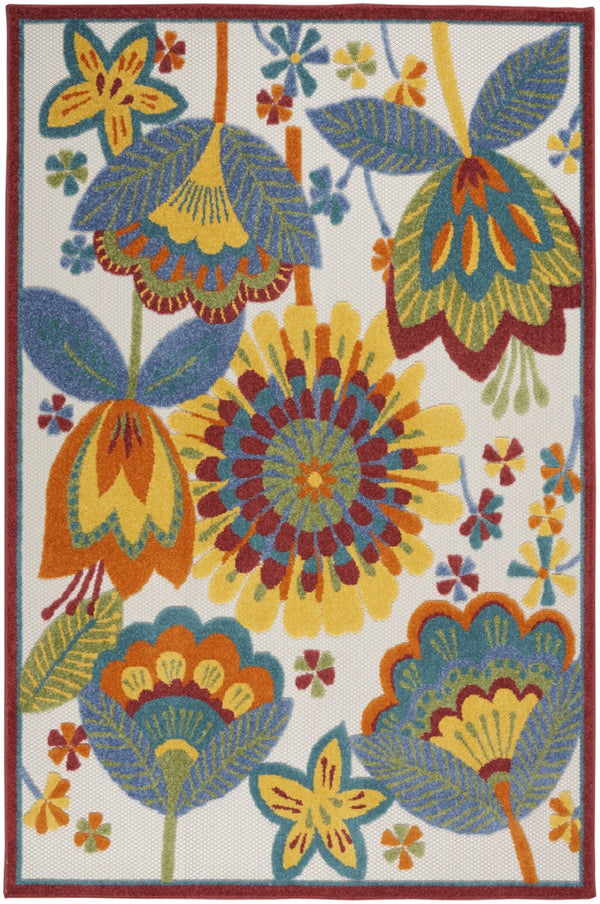 HomeRoots 5' Vibrant Floral Area Rug for Indoor and Outdoor Spaces – Durable, Stain-Resistant, Easy-Care Design 5' X 8' 546848