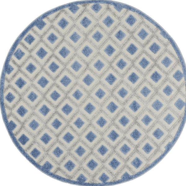 HomeRoots 5' Modern Blue and Gray Round Geometric Area Rug - Durable, Stylish for Indoor & Outdoor Spaces! 546851