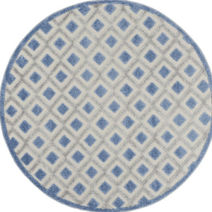 HomeRoots 5' Modern Blue and Gray Round Geometric Area Rug - Durable, Stylish for Indoor & Outdoor Spaces! 546851