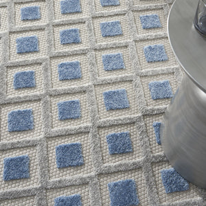 HomeRoots 5' Modern Blue and Gray Round Geometric Area Rug - Durable, Stylish for Indoor & Outdoor Spaces! 546851