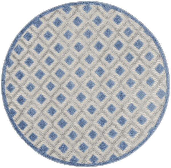 HomeRoots 5' Modern Blue and Gray Round Geometric Area Rug - Durable, Stylish for Indoor & Outdoor Spaces! 546851