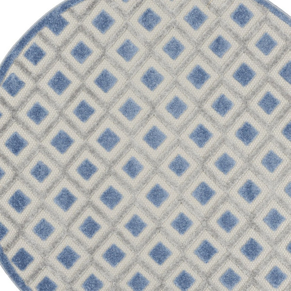 HomeRoots 5' Modern Blue and Gray Round Geometric Area Rug - Durable, Stylish for Indoor & Outdoor Spaces! 546851