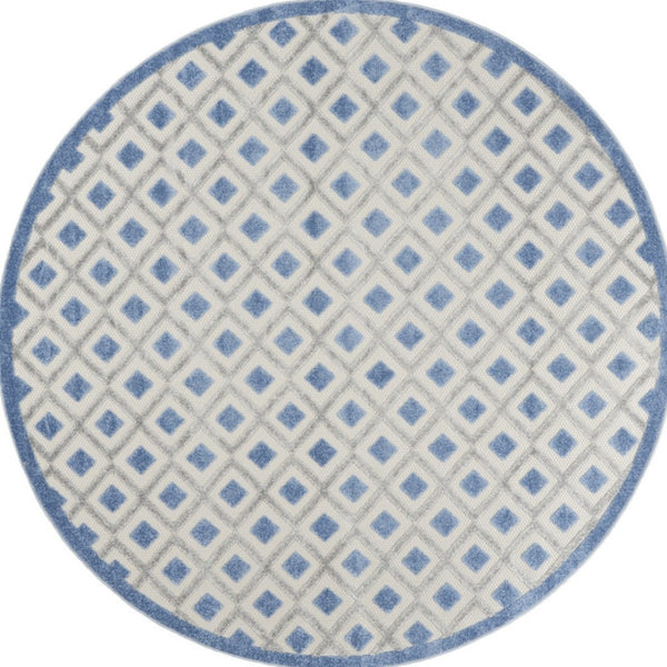 HomeRoots 8' Blue and Gray Round Geometric Area Rug - Stylish, Durable, and Versatile for Indoor & Outdoor Use 546854